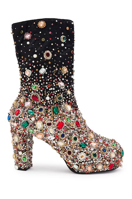 Anaar_Black Pearls, Stones And Embellished Boots _Online_at_Aza_Fashions