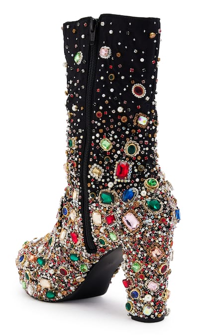 Buy_Anaar_Black Pearls, Stones And Embellished Boots _Online_at_Aza_Fashions