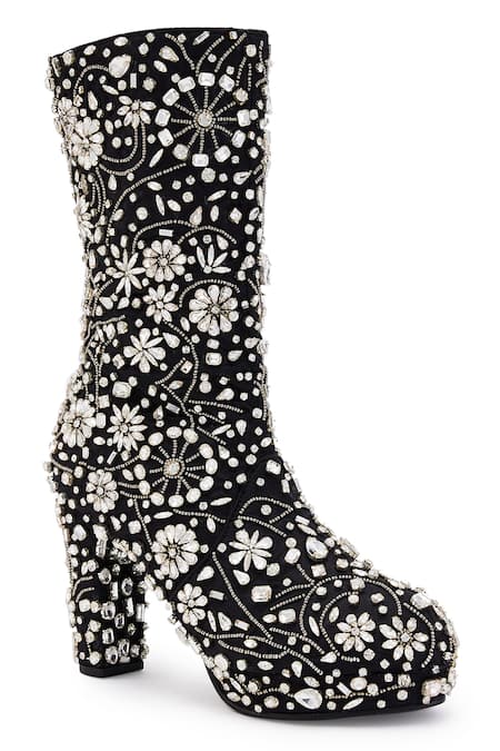 Anaar Britney Boss Stone Embellished Floral Motif Boots 