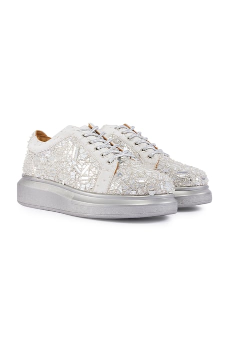 Anaar Laila Acrylic Mirror & Cutdana Embroidered Flat Sneakers 