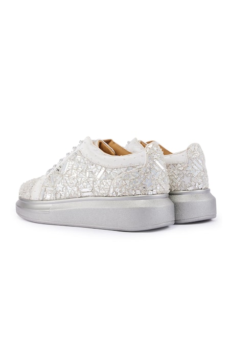 Shop_Anaar_Silver Cutdana Embroidered Flat Sneakers _Online_at_Aza_Fashions