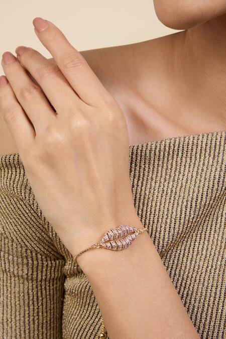 Buy_Isharya_Red Crystals Cubic Zirconia Pout Bolo Bracelet_Online_at_Aza_Fashions