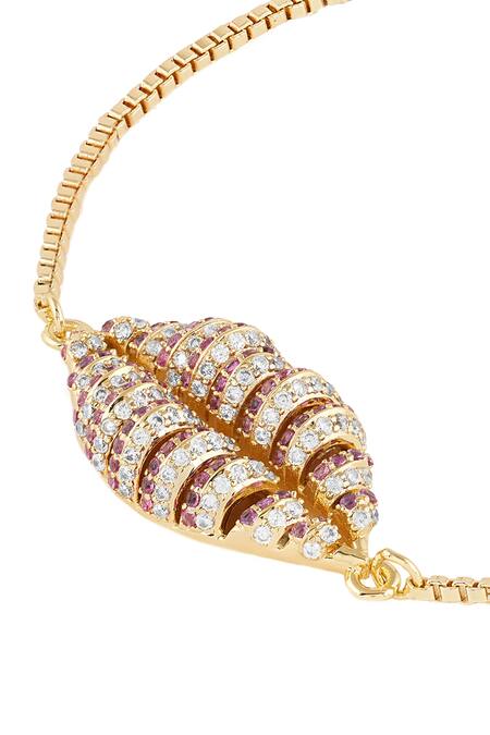 Shop_Isharya_Red Crystals Cubic Zirconia Pout Bolo Bracelet_Online_at_Aza_Fashions