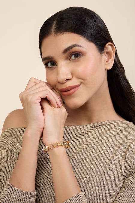 Isharya_Multi Color Crystals Spiral Gold Cuff Bracelet With Cubic Zirconia_Online_at_Aza_Fashions