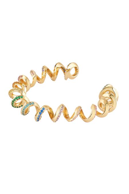 Buy_Isharya_Multi Color Crystals Spiral Gold Cuff Bracelet With Cubic Zirconia_Online_at_Aza_Fashions