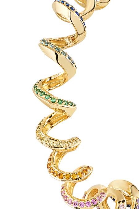 Shop_Isharya_Multi Color Crystals Spiral Gold Cuff Bracelet With Cubic Zirconia_Online_at_Aza_Fashions