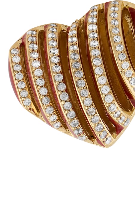 Shop_Isharya_Red Crystals Heartbeat Enamel Stud Earrings_Online_at_Aza_Fashions