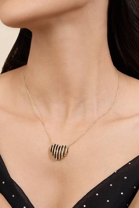 Buy_Isharya_Black Crystals Gold Plated Heart Shaped Pendant Necklace _Online_at_Aza_Fashions