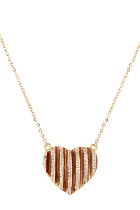 Isharya_Red Crystals Heart Shaped Pendant Necklace_Online_at_Aza_Fashions