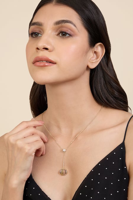 ISHARYA Disco Ball Cubic Zirconia Embellished Y Necklace 