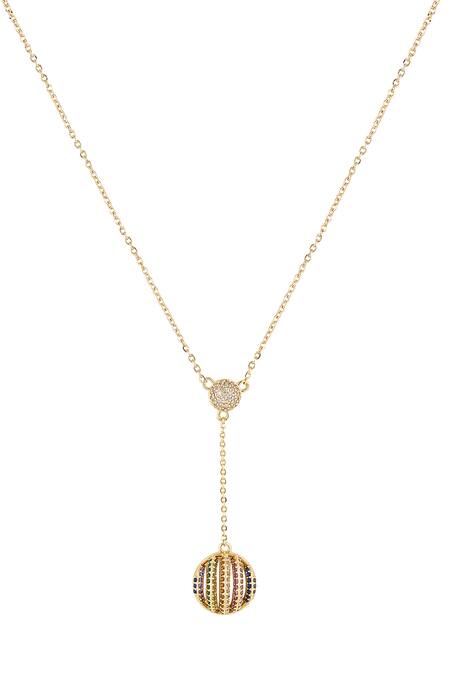 Isharya_Gold Plated Cubic Zirconia Drop Disco Ball Necklace _Online_at_Aza_Fashions