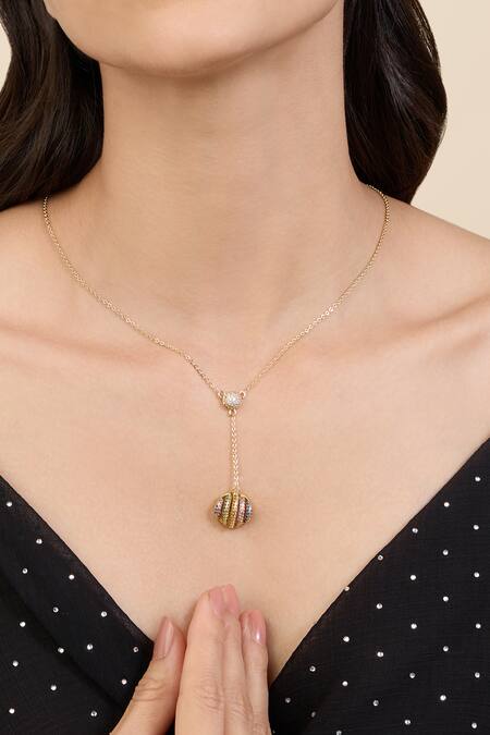 Buy_Isharya_Gold Plated Cubic Zirconia Drop Disco Ball Necklace _Online_at_Aza_Fashions