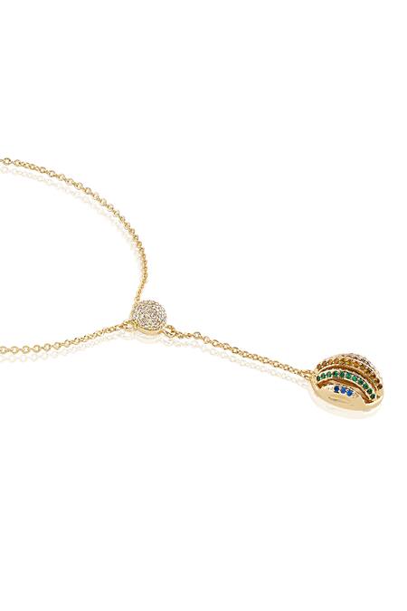 Shop_Isharya_Gold Plated Cubic Zirconia Drop Disco Ball Necklace _Online_at_Aza_Fashions