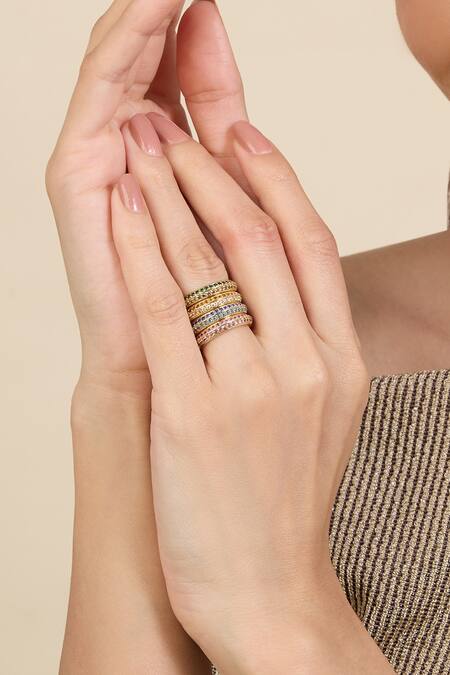 Buy_Isharya_Multi Color Crystals Cubic Zirconia Spiral Ring_Online_at_Aza_Fashions