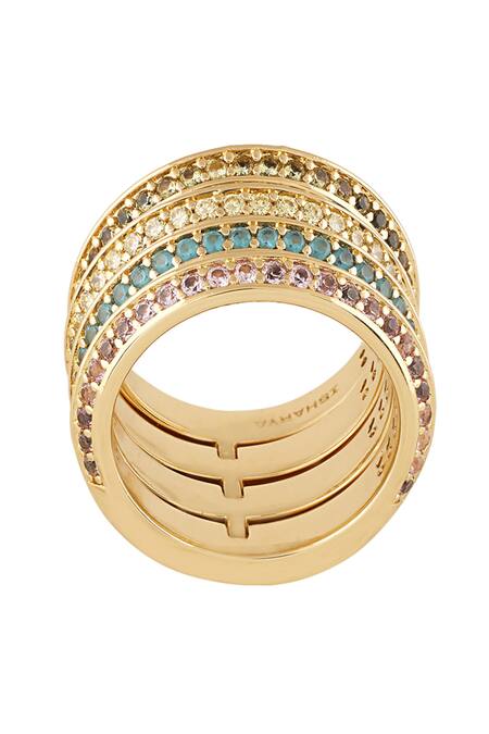 Shop_Isharya_Multi Color Crystals Cubic Zirconia Spiral Ring_Online_at_Aza_Fashions