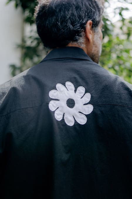 Shop Jodi Black Poplin Applique Work Casual Shirt at Aza Fashions Shop_Jodi_Black Poplin Applique Work Casual Shirt _at_Aza_Fashions