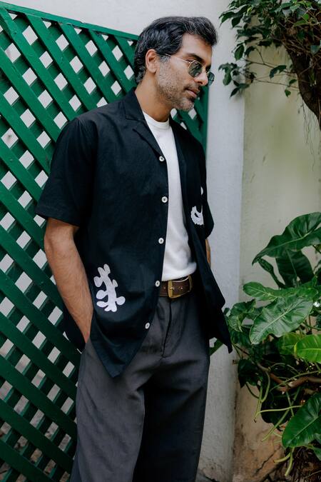 Jodi Black Poplin Applique Work Casual Shirt Online at Aza Fashions Jodi_Black Poplin Applique Work Casual Shirt _Online_at_Aza_Fashions