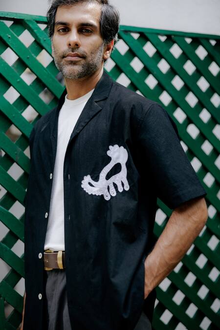 Buy Jodi Black Poplin Applique Work Casual Shirt Online at Aza Fashions Buy_Jodi_Black Poplin Applique Work Casual Shirt _Online_at_Aza_Fashions