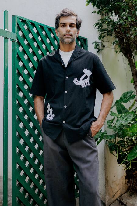 Shop Jodi Black Poplin Applique Work Casual Shirt Online at Aza Fashions Shop_Jodi_Black Poplin Applique Work Casual Shirt _Online_at_Aza_Fashions