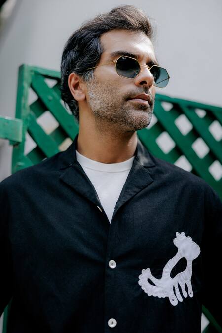 Jodi Black Poplin Applique Work Casual Shirt at Aza Fashions Jodi_Black Poplin Applique Work Casual Shirt _at_Aza_Fashions