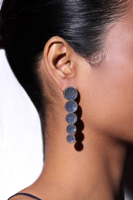 Shop The Bling Girll Blue Stones Embellished Circle Dangler Earrings at Aza Fashions Shop_The Bling Girll_Blue Stones Embellished Circle Dangler Earrings_at_Aza_Fashions
