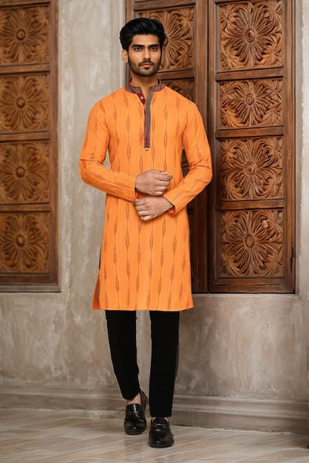 Arihant Rai Sinha Gold Cotton Abstract Pattern Long Kurta 
