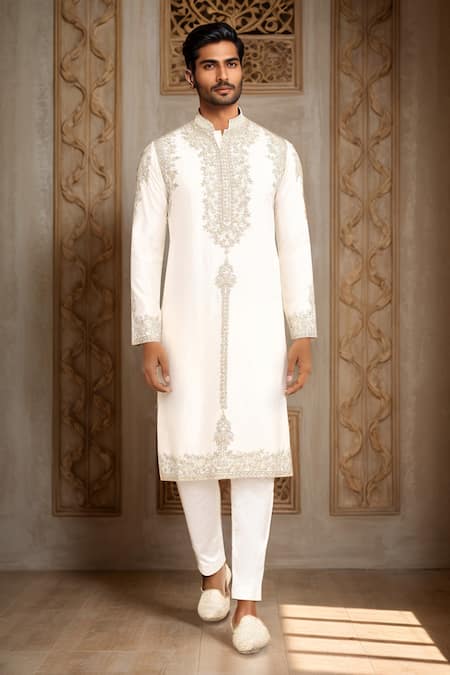 Kalighata Ivory Chanderi Embroidery Floral Kurta Set 