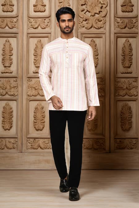 Arihant Rai Sinha Peach Embroidered Stripe Detailed Short Kurta 