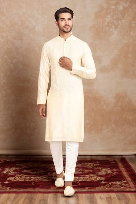 Kalighata Ivory Chanderi Embroidery Floral Kurta Set