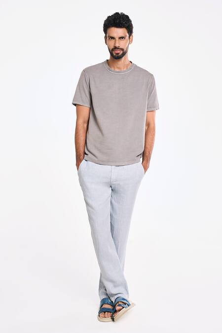 Terra Luna_Gray Cotton Grey Organic Half Sleeve T-shirt _Online_at_Aza_Fashions