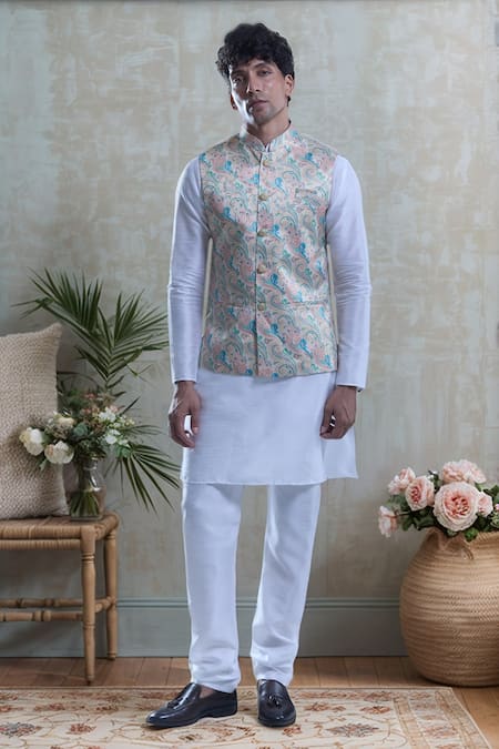 Aryavir Malhotra Paisley Motif Bandi With Kurta Set 