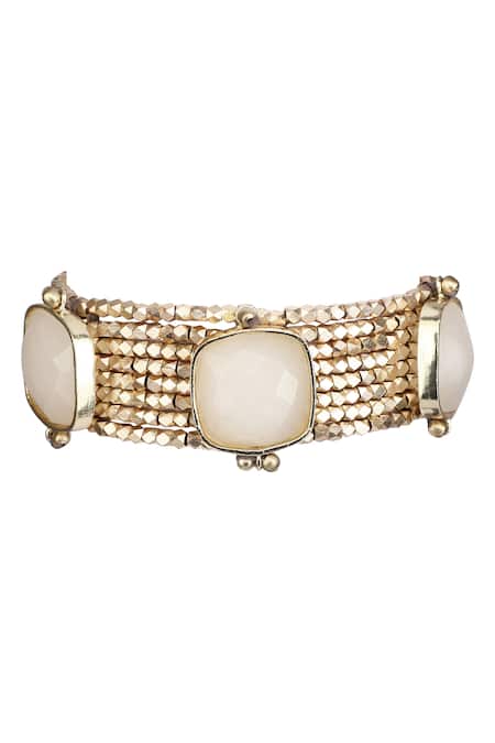 House Of Tuhina Gold Plated Crystals Quartz Stone Beaded Bracelet 