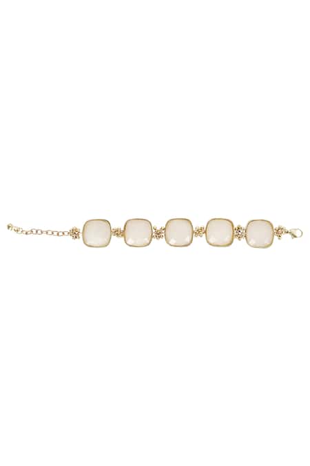 Shop House Of Tuhina Gold Plated Stones, Crystals Square Quartz Bracelet at Aza Fashions Shop_House Of Tuhina_Gold Plated Stones, Crystals Square Quartz Bracelet _at_Aza_Fashions
