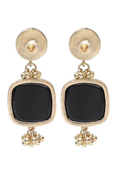 House Of Tuhina Gold Square Quartz Stone Danglers 