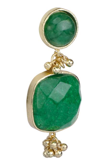 House Of Tuhina_Gold Plated Crystals, Stones, Beads Square Quartz Earrings _Online_at_Aza_Fashions