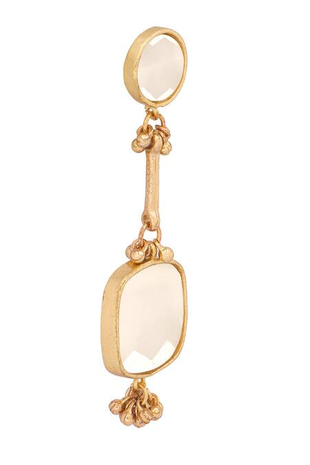 House Of Tuhina_Gold Plated Crystals Quartz Stone Dangling Earrings _Online_at_Aza_Fashions