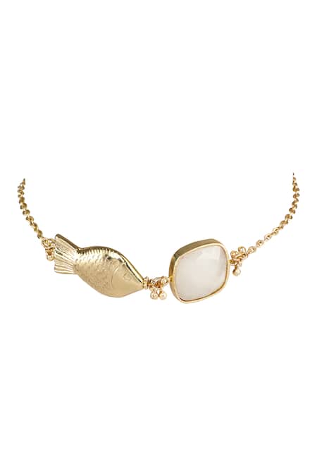 Shop House Of Tuhina Gold Plated Crystals Quartz Stone Fish Motif Choker at Aza Fashions Shop_House Of Tuhina_Gold Plated Crystals Quartz Stone Fish Motif Choker _at_Aza_Fashions