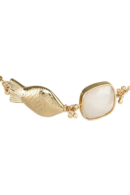 House Of Tuhina Gold Plated Crystals Quartz Stone Fish Motif Choker Online at Aza Fashions House Of Tuhina_Gold Plated Crystals Quartz Stone Fish Motif Choker _Online_at_Aza_Fashions