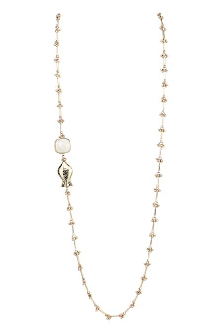 Shop House Of Tuhina Gold Plated Beads Fish Motif Quartz Long Necklace at Aza Fashions Shop_House Of Tuhina_Gold Plated Beads Fish Motif Quartz Long Necklace _at_Aza_Fashions