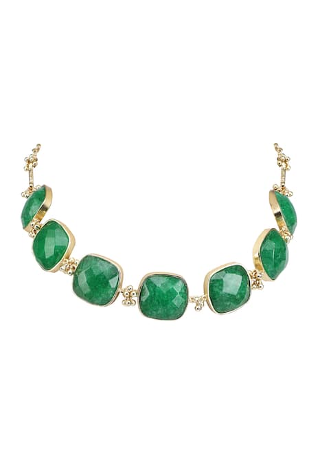 Shop House Of Tuhina Gold Plated Crystals Square Quartz Choker Necklace at Aza Fashions Shop_House Of Tuhina_Gold Plated Crystals Square Quartz Choker Necklace _at_Aza_Fashions