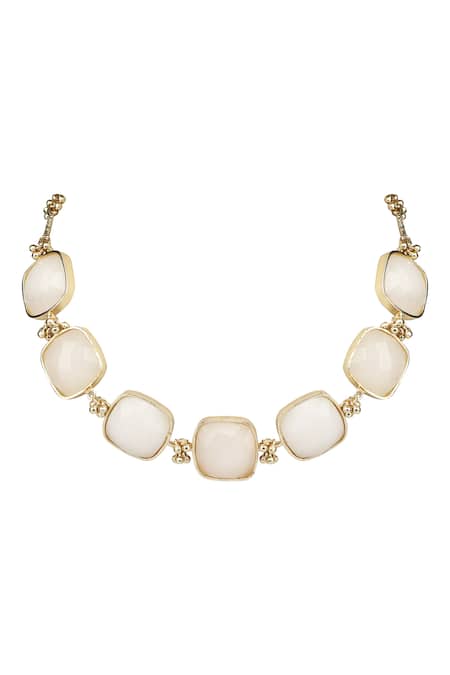 Shop_House Of Tuhina_Gold Plated Crystals Quartz Stone Choker _at_Aza_Fashions