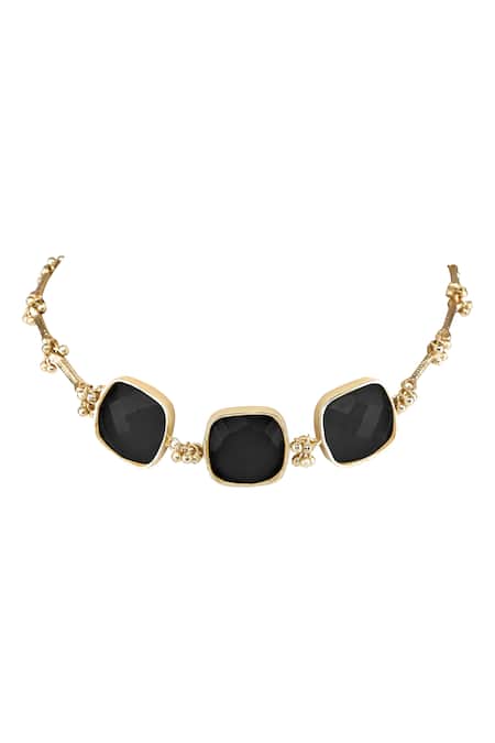 Shop House Of Tuhina Gold Plated Stones Three Quartz Choker at Aza Fashions Shop_House Of Tuhina_Gold Plated Stones Three Quartz Choker _at_Aza_Fashions