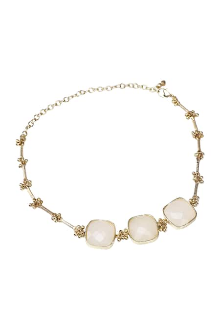 House Of Tuhina Three Stone Embellished Choker Necklace 