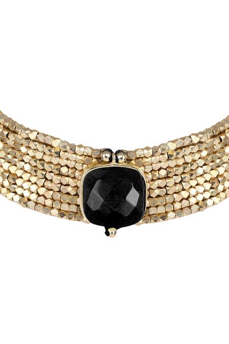 House Of Tuhina Gold Plated Stones Square Quartz Choker Online at Aza Fashions House Of Tuhina_Gold Plated Stones Square Quartz Choker _Online_at_Aza_Fashions