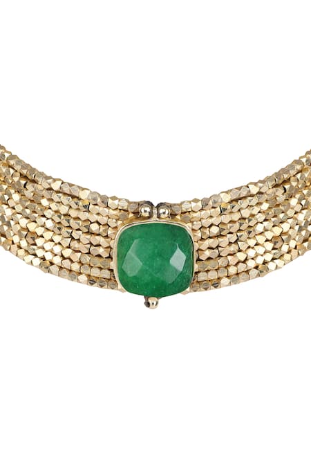 House Of Tuhina Gold Choker with Square Quartz Stone 