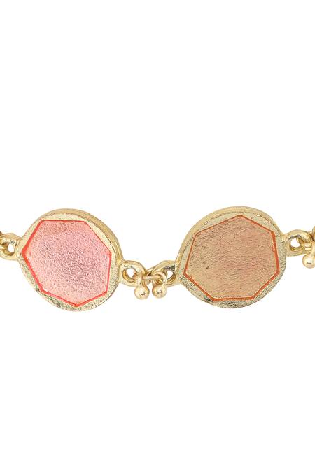 House Of Tuhina_Gold Plated Beads Tone Geometric Reversible Bracelet _Online_at_Aza_Fashions