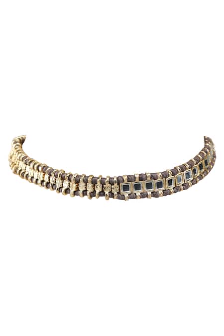 Shop House Of Tuhina Gold Plated Mirrors Double Wrap Bracelet at Aza Fashions Shop_House Of Tuhina_Gold Plated Mirrors Double Wrap Bracelet _at_Aza_Fashions
