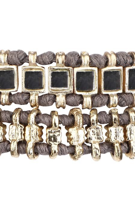 House Of Tuhina Gold Plated Mirrors Double Wrap Bracelet Online at Aza Fashions House Of Tuhina_Gold Plated Mirrors Double Wrap Bracelet _Online_at_Aza_Fashions