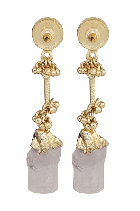 Shop House Of Tuhina Gold Plated Beads, Stones Enamel Drop Earrings at Aza Fashions Shop_House Of Tuhina_Gold Plated Beads, Stones Enamel Drop Earrings _at_Aza_Fashions