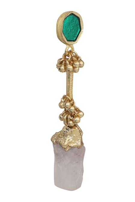 House Of Tuhina Gold Plated Beads, Stones Enamel Drop Earrings Online at Aza Fashions House Of Tuhina_Gold Plated Beads, Stones Enamel Drop Earrings _Online_at_Aza_Fashions